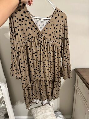 entro Taupe Midi Dress with Black Spot Print